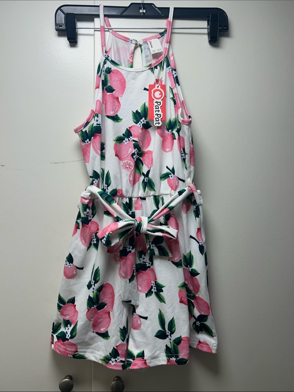 Pat Pat White Dress with Pink Peach Print